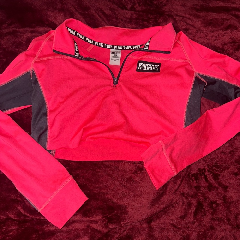 VICTORIAS SECRET PINK 1/4 ZIP CROPPED LONG SLEEVE!!